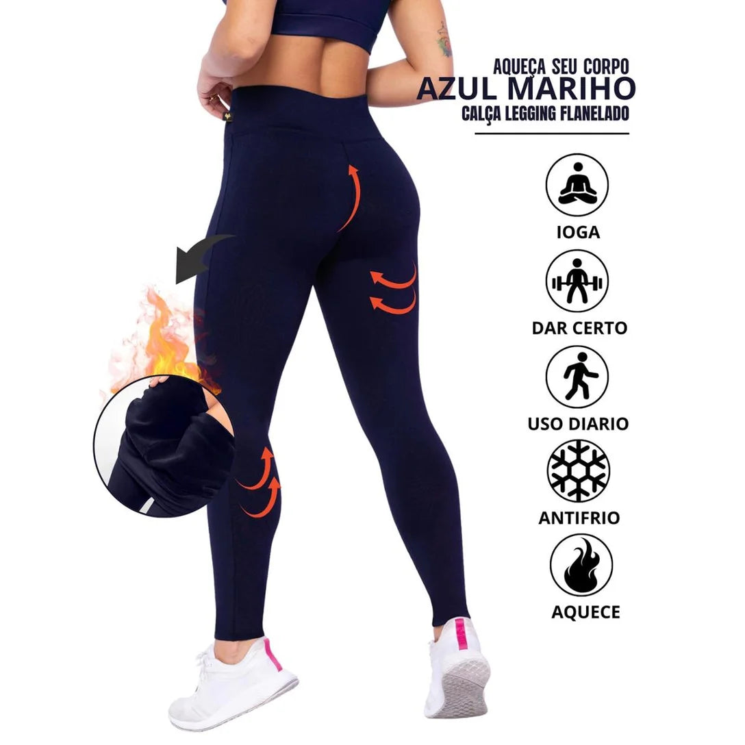 Calça Legging Flanelada Térmica Anti frio Suplex Cintura Alta Feminina Fitness. - Marinho