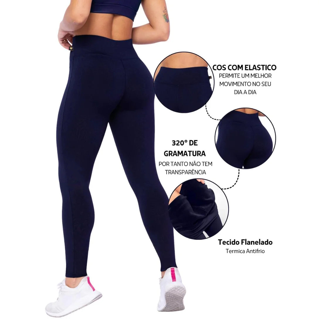 Calça Legging Flanelada Térmica Anti frio Suplex Cintura Alta Feminina Fitness. - Marinho